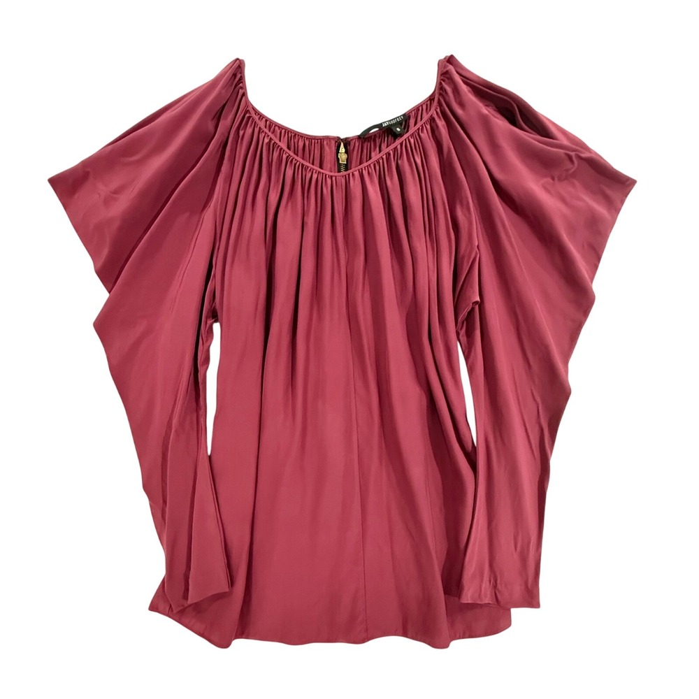 JAY GODFREY Size 6 Silk Blouse Top Open Should Drop Sleeve Plum Gold Zip 281